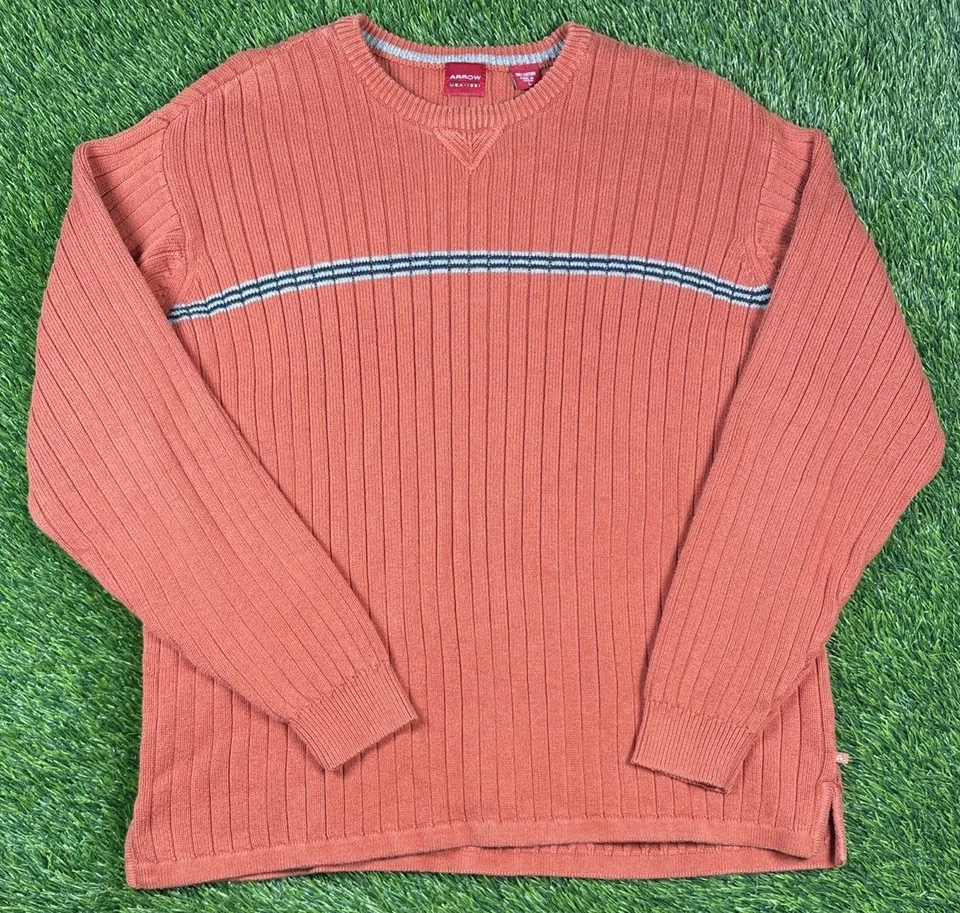 Arrow Sweater mens sz L Y2K chest stripe cotton crewneck grunge skate ribbed - Image 2 of 4