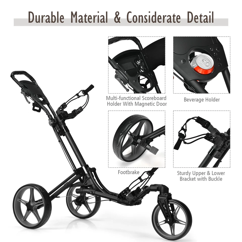 Costway Folding Golf Push Cart W/Scoreboard Adjustable Handle Swivel Wheel Grey - Image 2 of 4