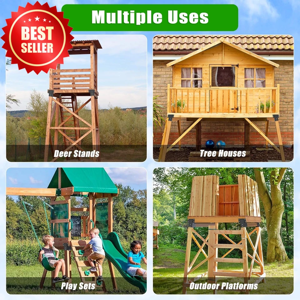 4 Pack 4x4 Compound Angle Brackets Heavy Duty Deer Stand Hunting Blind Treehouse - Image 4 of 4