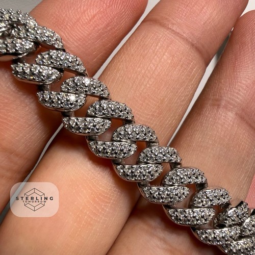 Moissanite 10mm 22" Miami Cuban Chain Iced Necklace 925 S.Silver Pass Testers - Picture 4 of 9