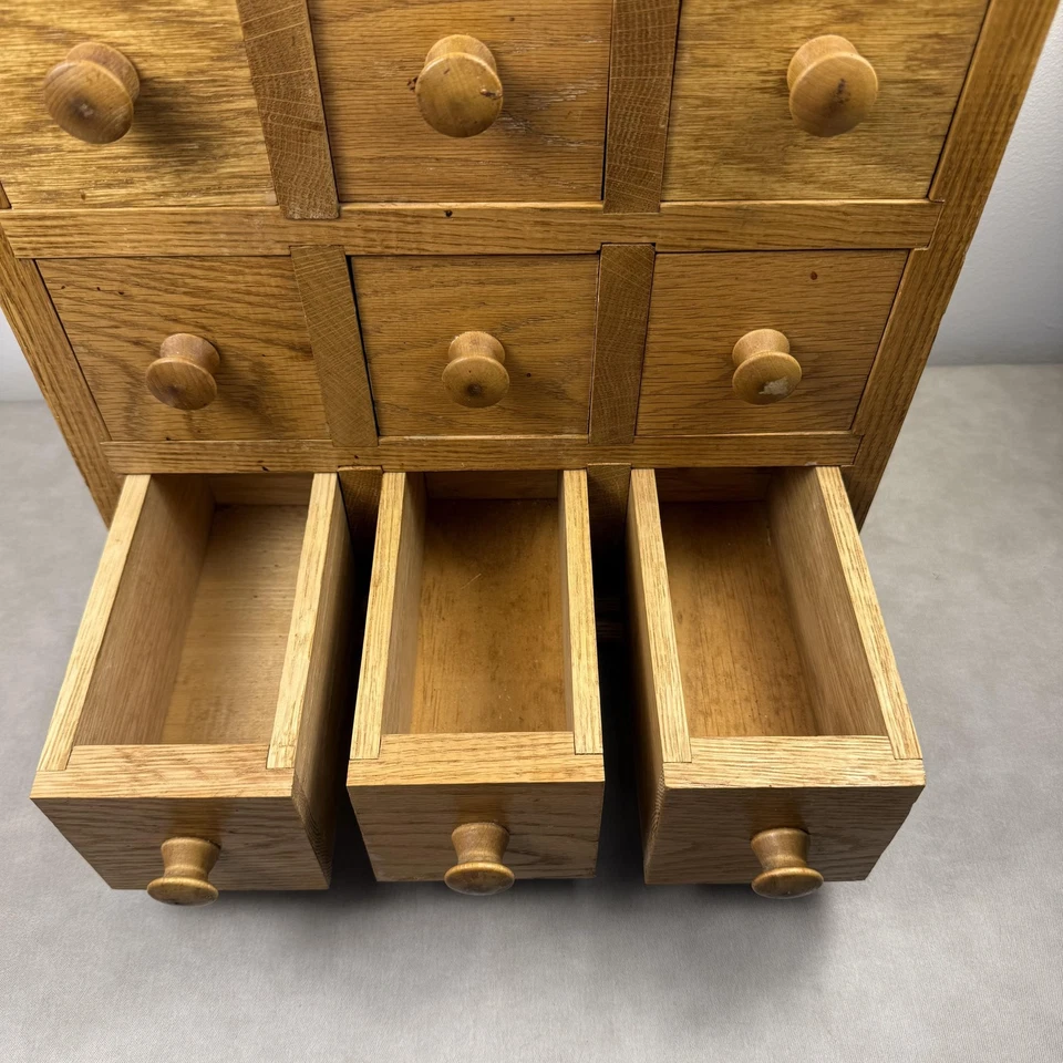 Oak Wood Apothecary Cabinet 9-Drawer Spice Chest Desktop Organizer Rustic Small - Image 4 of 4