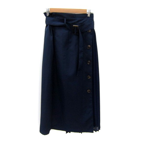 Falda larga acampanada plisada azul marino Ray Cassin con cinturón F usada