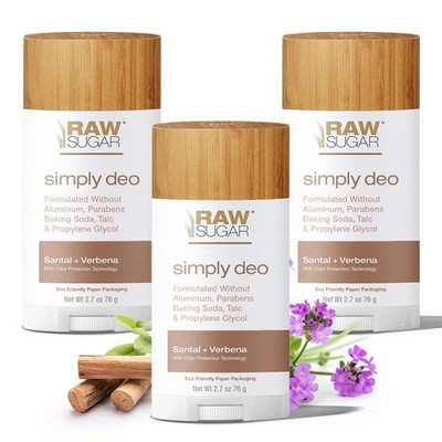 Raw Sugar Simply Deo Santal + Verbena Deodorant 2.7 oz Vegan 3 PACK