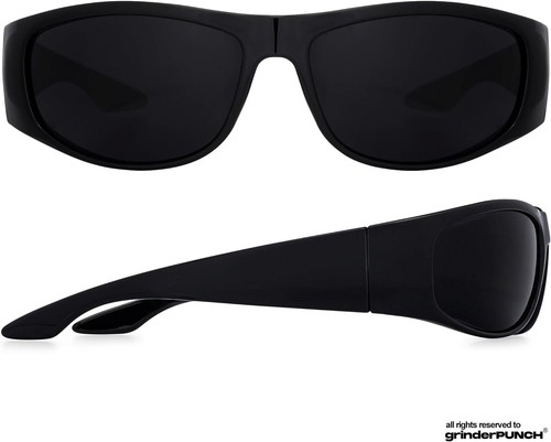 Super Dark Lens Black Sunglasses Biker Style Rider Wrap Around Frame,FREE NEW - Picture 4 of 9