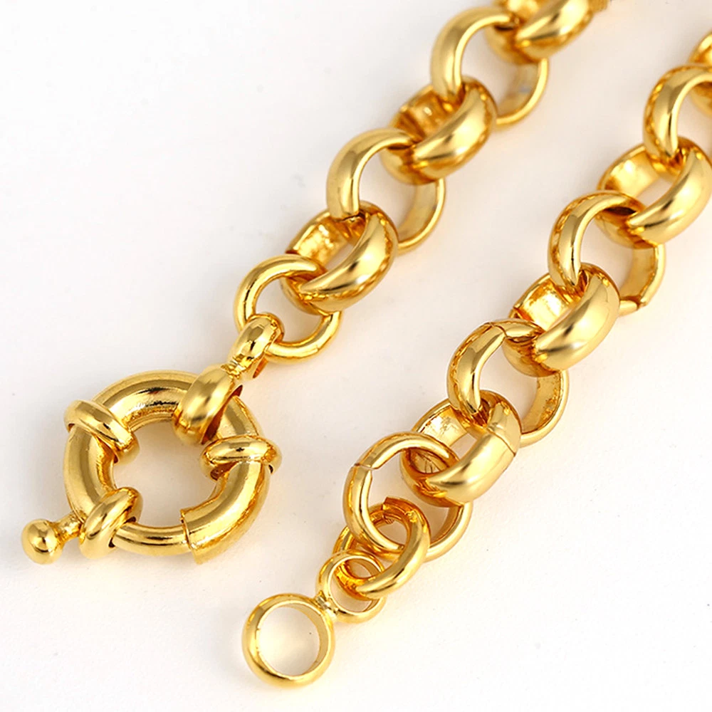 18K GOLD FILLED SAFE BOLT RINGS CHAIN HEART WOMENS SOLID BELCHER BRACELET BANGLE