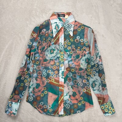 Vintage Tucci 80's Retro Sheer Longsleeve Blouse Womens 5/6 Multi-color Preowned
