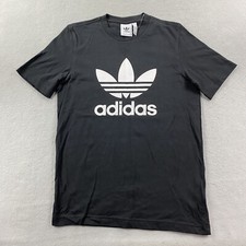 Adidas Shirt Mens Small Black Tee Trefoil Short Sleeve Crew Neck Cotton Casual