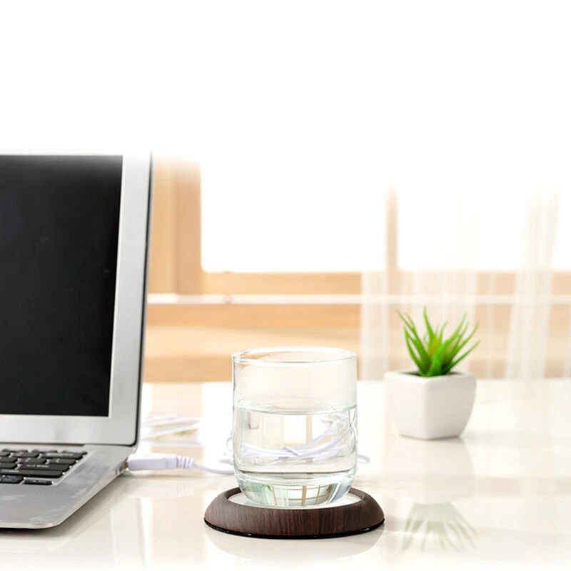 Wood Grain Cup Warmer Heat Beverage Mat Pad Drink Coffee USB Portable Heater - Image 4 of 4