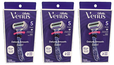 3x Gillette Venus Swirl Razor Flexi Ball 5 Blade Extra Smooth with 2 Cartridges