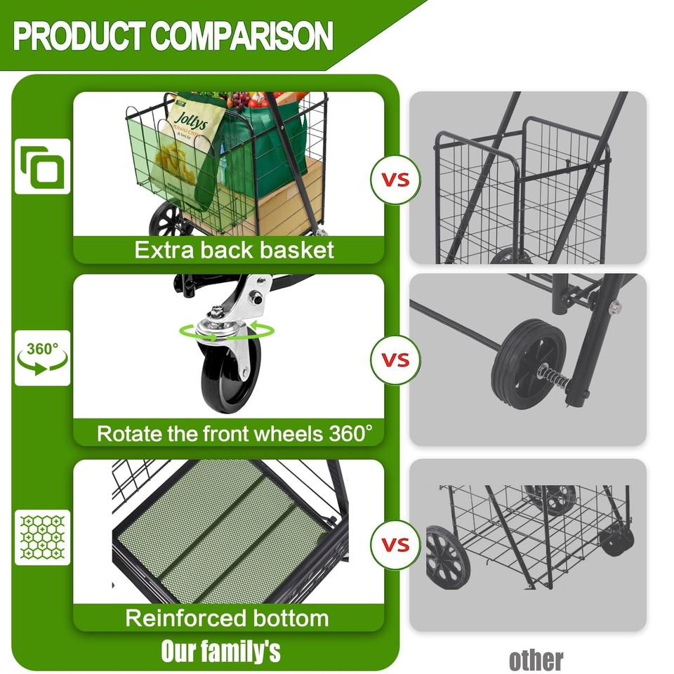 Folding Shopping Cart, Grocery Cart On Wheels Foldable, Shopping Carts
