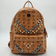 MCM Stark Cognac Brown Leather Studded Backpack