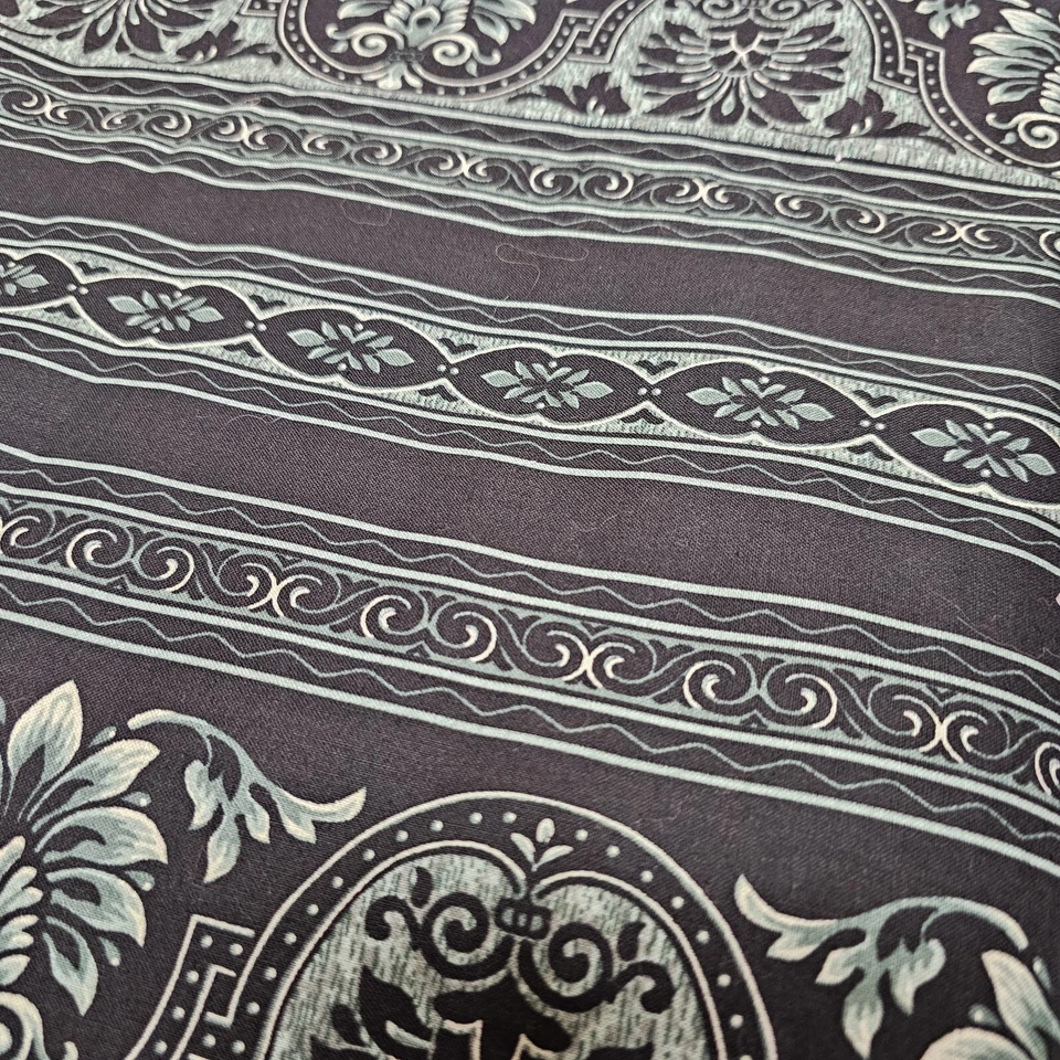 Jinny Beyer Sumatra RJR Fabric Green Black Scroll Floral Stripe 78" x 44" Cotton - Image 4 of 4