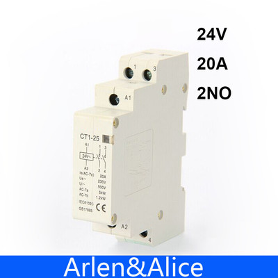 2P 20A 24V 220V//230V 50//60Hz Pole DIN Rail Mount 2NO /" Household AC Contactor