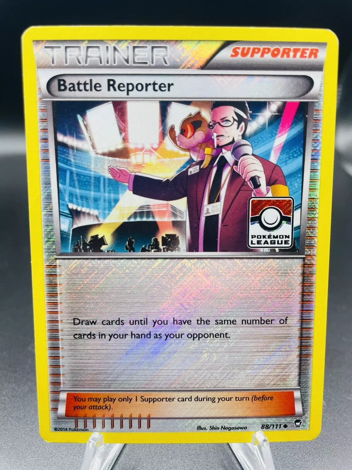 Pokemon Battle Reporter 88/111 Furious Fists Rev Crosshatch Holo League Promo LP