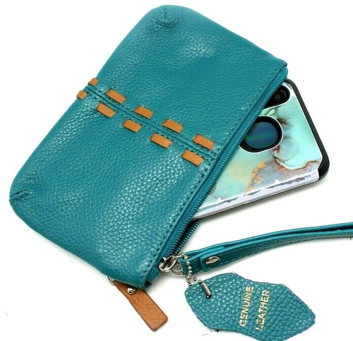 Real Leather Clutch Wristlet Coin Purse for Women Black Purple Turquoise Wallet - Picture 20 of 20