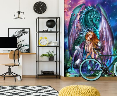 3D Drache Mädchen C454 Tapete Wandbild Fototapete Ruth Thompson Amy