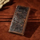 Men Genuine Leather Design Checkbook Long Wallet Embossed Bifold Organizer Purse