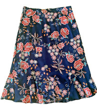 Size M Floral Boho Embossed Midi Skirt with Elastic Waist EUC