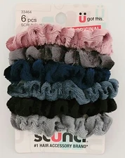 Scunci 6 pcs Mini Velvet Scrunchies - purple, greys, blues and black - Brand New