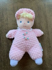Vintage Eden Plush Baby Doll Terry Cloth Waffle Pink Pajamas Bonnet Rose Buttons