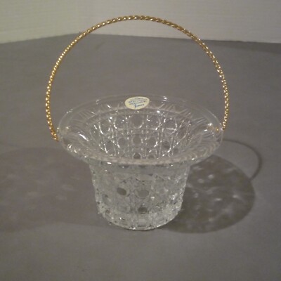 VINTAGE AVON GLASS FOSTORIA BASKET GOLD TONE WIRE HANDLE