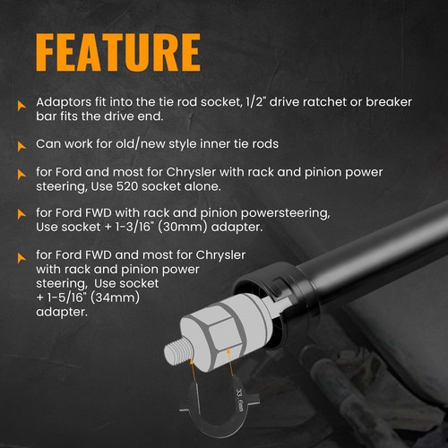 Dual Inner Tie Rod End Removal Installation Tie Rod Tool Kit 1/2'' Drive 33.6mm - Picture 8 of 12
