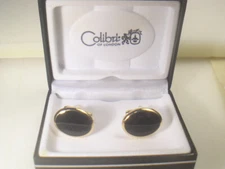#  COLIBRI DESIGNER MENS CUFFLINKS GOLD TONE & ONYX VINTAGE NEW OLD STOCK  M1