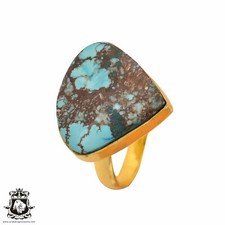 Size 10.5 - Size 12 Adjustable NO.8 Turquoise 24K Gold Plated Ring GPR884