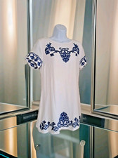 Lulus Tale to Tell Shift Dress M White/Blue Embroidery Back Zip Fully Lined 