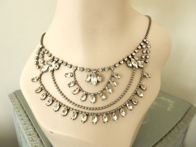 Vintage Accessorize Crystal Necklace 11'' Box Chain Christmas Party Cocktails