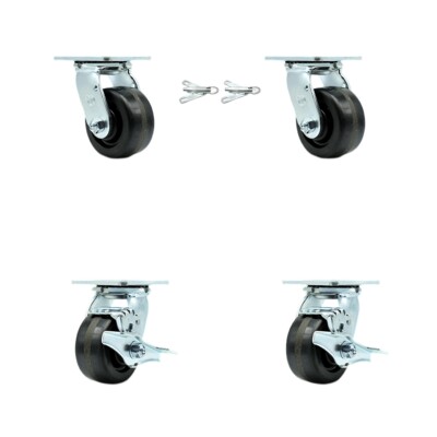 4 Inch Phenolic Caster Set with Roller Bearings 2 Swivel Lock 2 Brake SCC
