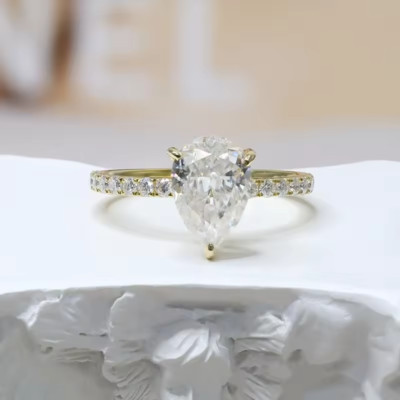 Pear Cut 2.55 CTW Moissanite Hidden Halo 14K Yellow Gold Plated Engagement Ring