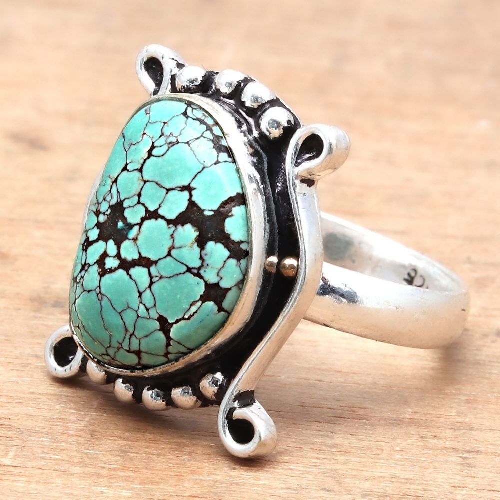Tibetan Turquoise Gemstone Handmade Silver Jewelry with Lucky Number 8
