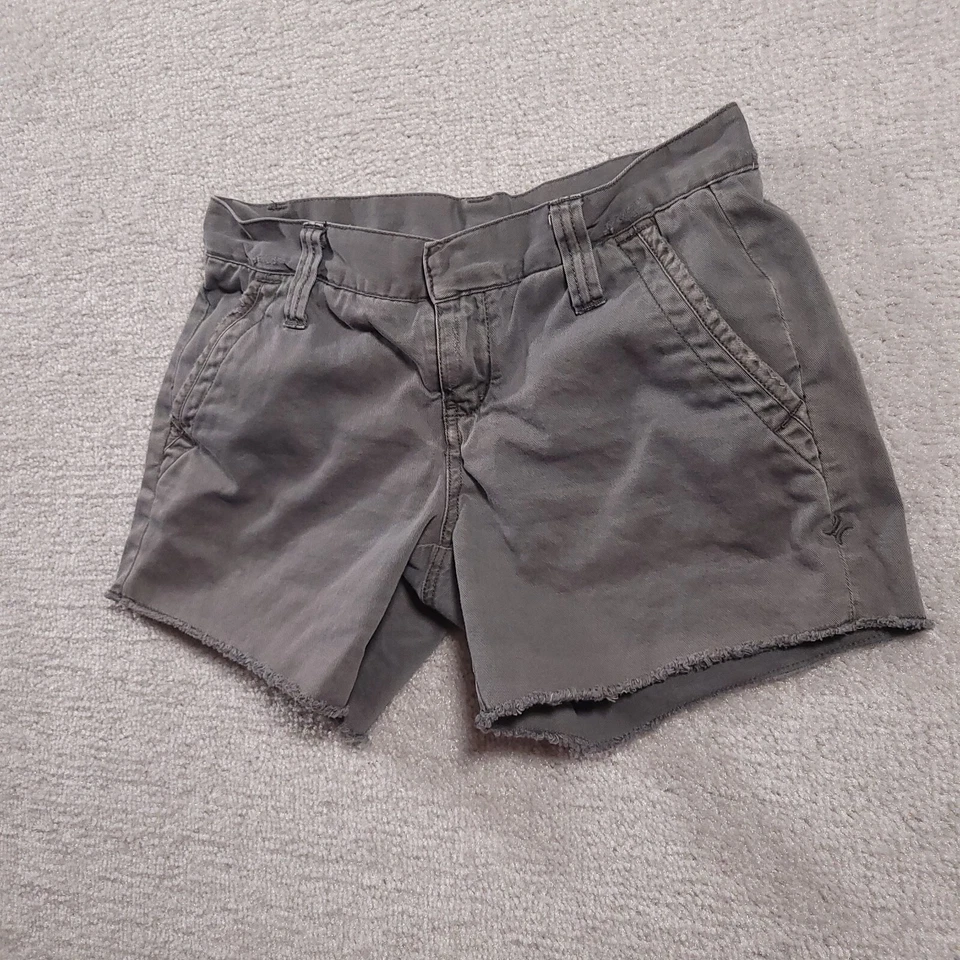 Hurley 低腰斜纹短裤女式 0 灰色平前棉磨边下摆 — 第 2/4 张图片