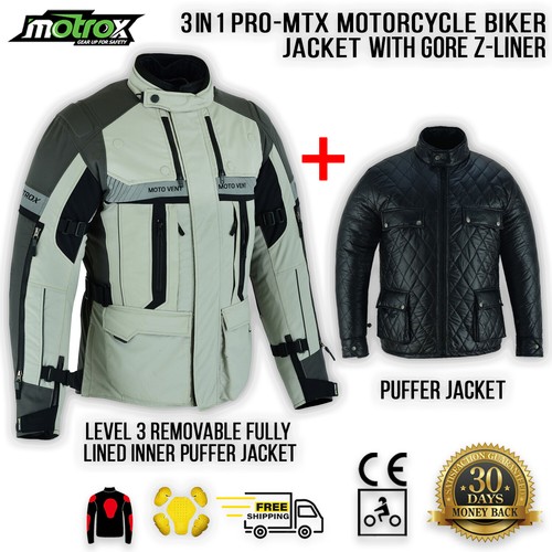 Mens Motorcycle Jacket Waterproof Motorbike Optional Inner Puffer Free CE Armour - Picture 13 of 17