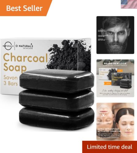 Natural Activated Charcoal Bar Soap - Peppermint & Shea Butter 3-Pack, 4oz Bars