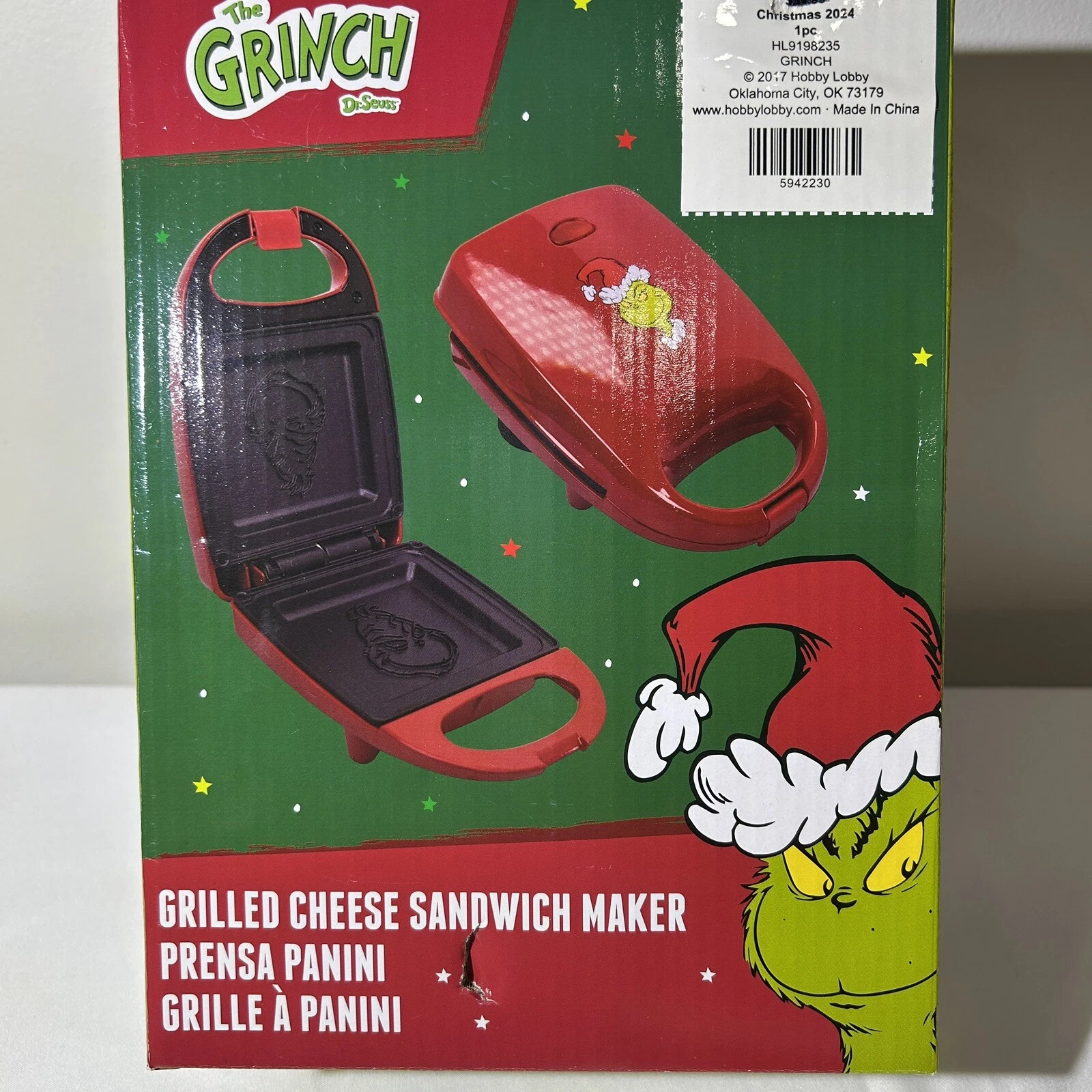 Dr. Seuss The Grinch Grilled Cheese Panini Sandwich Maker Non Stick NEW!