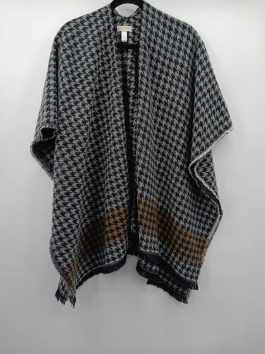 Michael Kors Womens Black And Grey Shawl Cape Houndstooth OS One Size - Picture 1 of 6