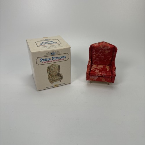 Vintage Petite Princess Salon Wing Chair Gold Red Doll House Furniture 4410-7
