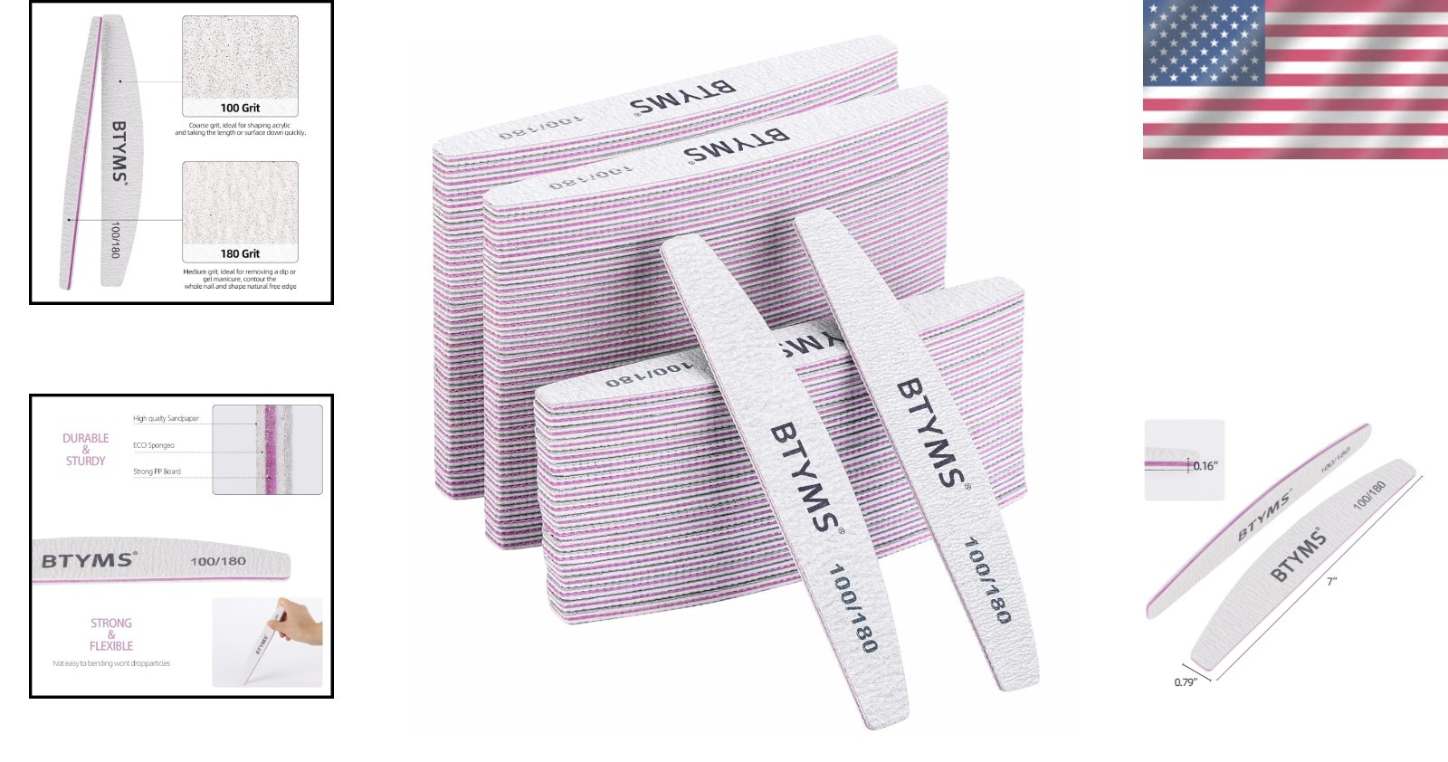 100/180 Grit Nail Files for Acrylic Nails thumbnail 2