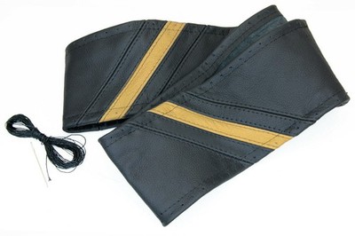 Gelb/schwarz Lenkradbezug echt Leder zum Schnüren Lenkrad Schoner 37-39 cm