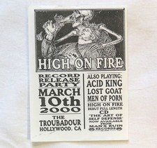 High On Fire Mini Handbill Flyer March 20 2000 Troubadour Hollywood Stoner Rock