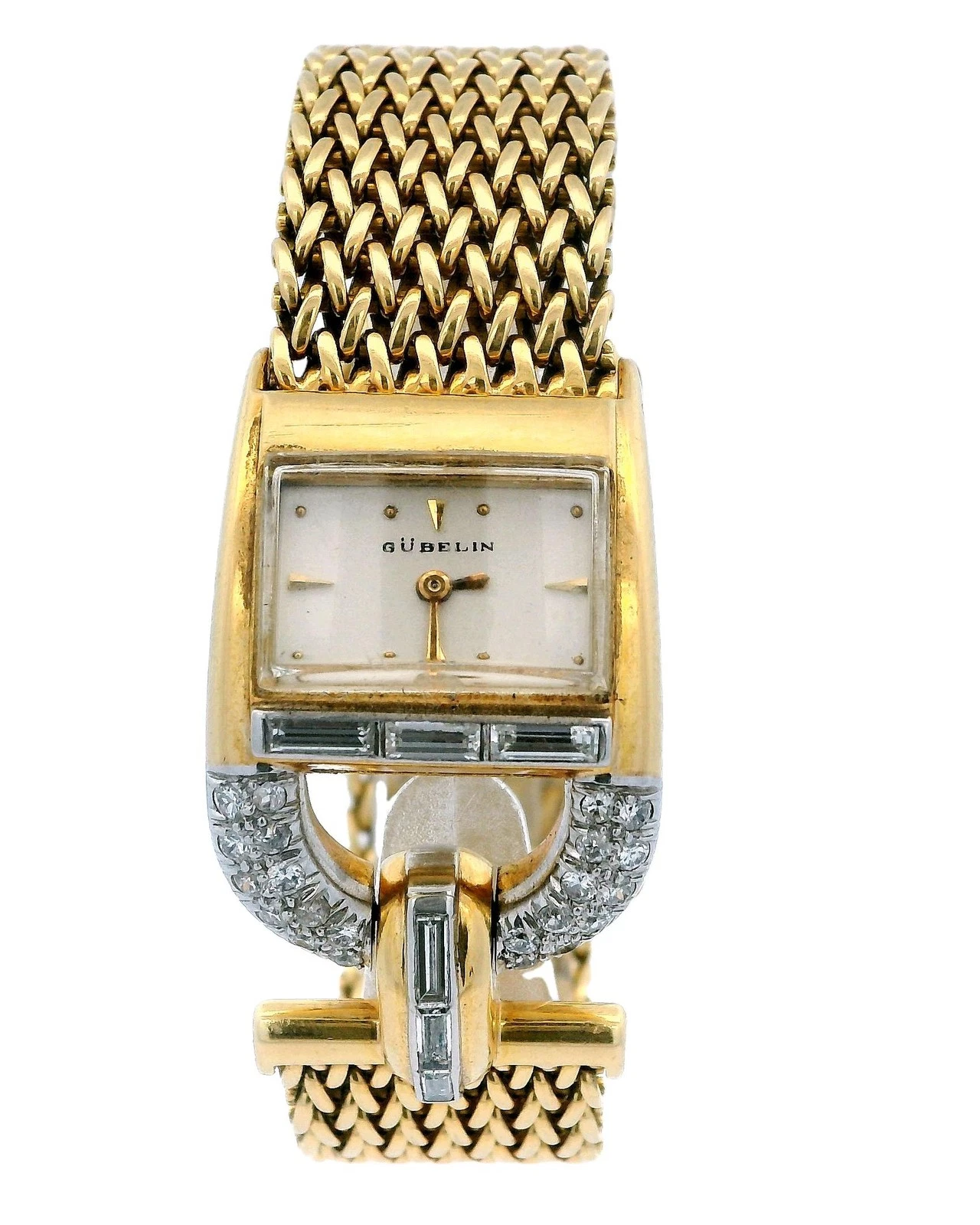Jaeger LeCoultre — Jaeger Lecoultre-Gubelin 18k Yellow Gold Pave Stirrup Mesh Bracelet Ladies Watch