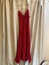 Free People Red Embroidered Strappy Long Flowy Dress Size Small