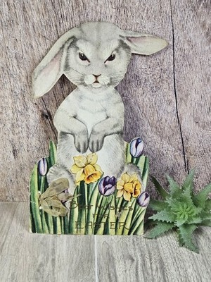 Antique 1924 Easter Bunny Card Die Cut Rabbit Booklet Moving Story Card...