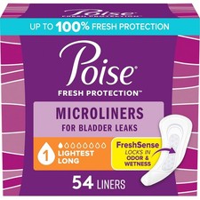 Poise Daily Incontinence Panty Microliners, 1 Drop Lightest Absorbency, 54 Count