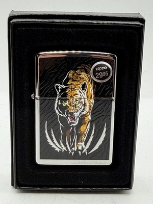 Vintage 2008 Barrett Smythe Midnight Terror Tiger Chrome Zippo Lighter NEW B4