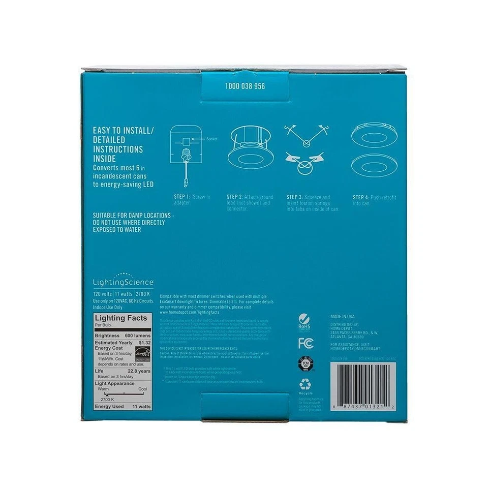 EcoSmart 65W Equivalent Soft White 2700K Dimmable LED Recessed Downlight Bulb - Image 3 of 4