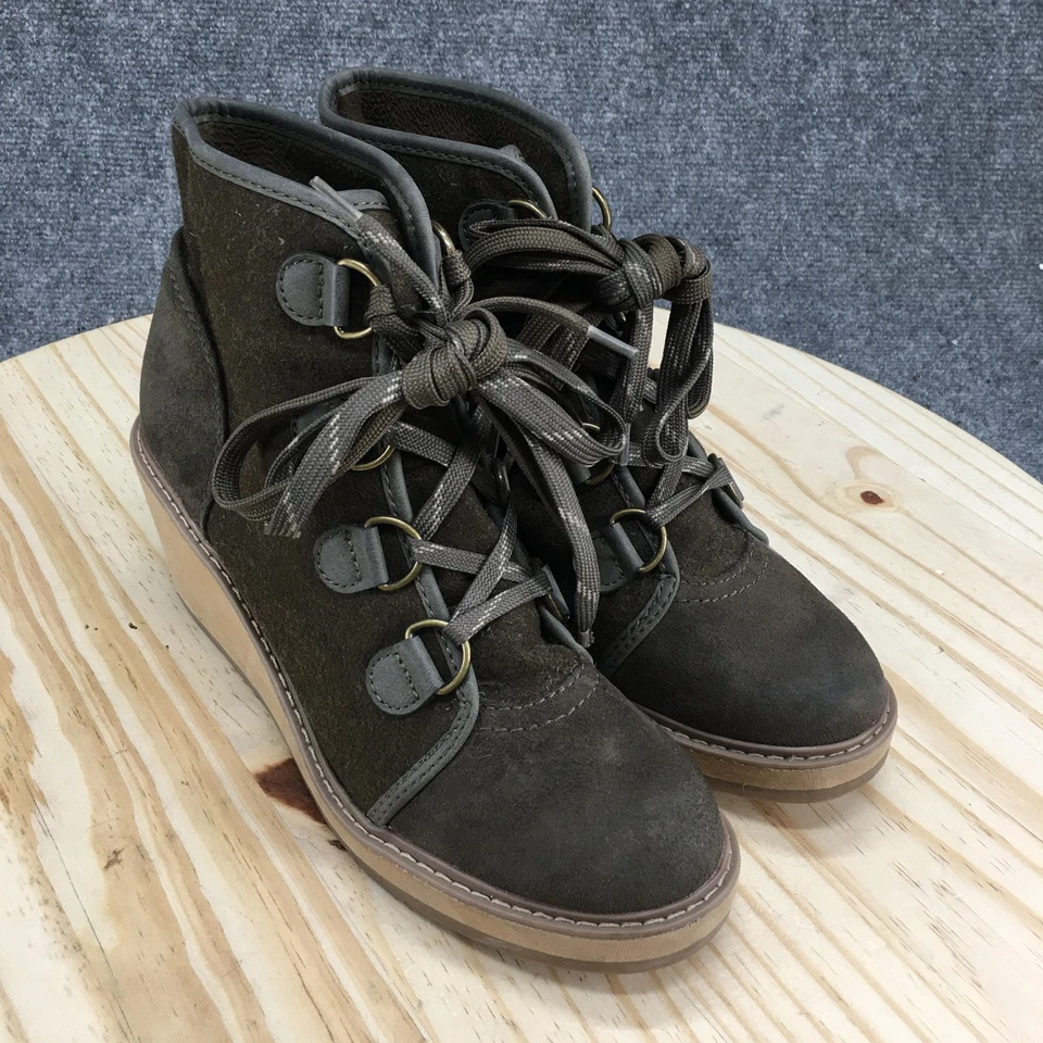 Merona Boots Womens 9.5 Ankle Bootie Green Lace Up Comfort Wedge Heels Ankle Top - Изображение 3 из 4