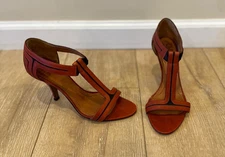 Givenchy Burnt Orange T-Strap Leather Heels Sandal D'Orsay Sz 9 Designer $900